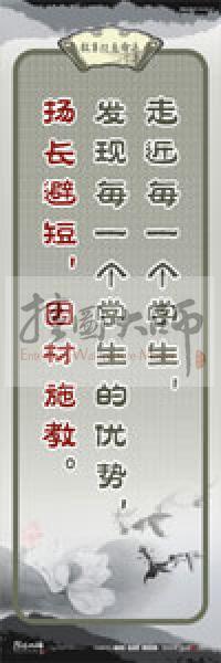 教師素養(yǎng)標(biāo)語 學(xué)校教師標(biāo)語 教育素養(yǎng)標(biāo)語 教師標(biāo)語 走近每一個學(xué)生，發(fā)現(xiàn)每一個學(xué)生的優(yōu)勢，揚長避短，因材施教