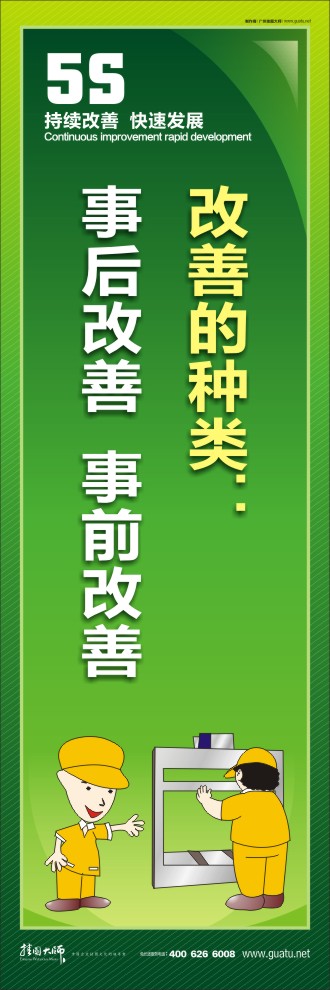 推行5s標(biāo)語(yǔ) 改善的種類：事后改善  事前改善